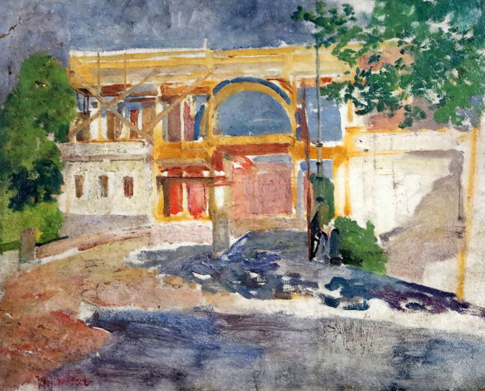 § Hendrik Jan Wolter (1873-1952) Construction on the Via Dell Impero, Rome c.1928 14.5 x 17.75in. unframed.